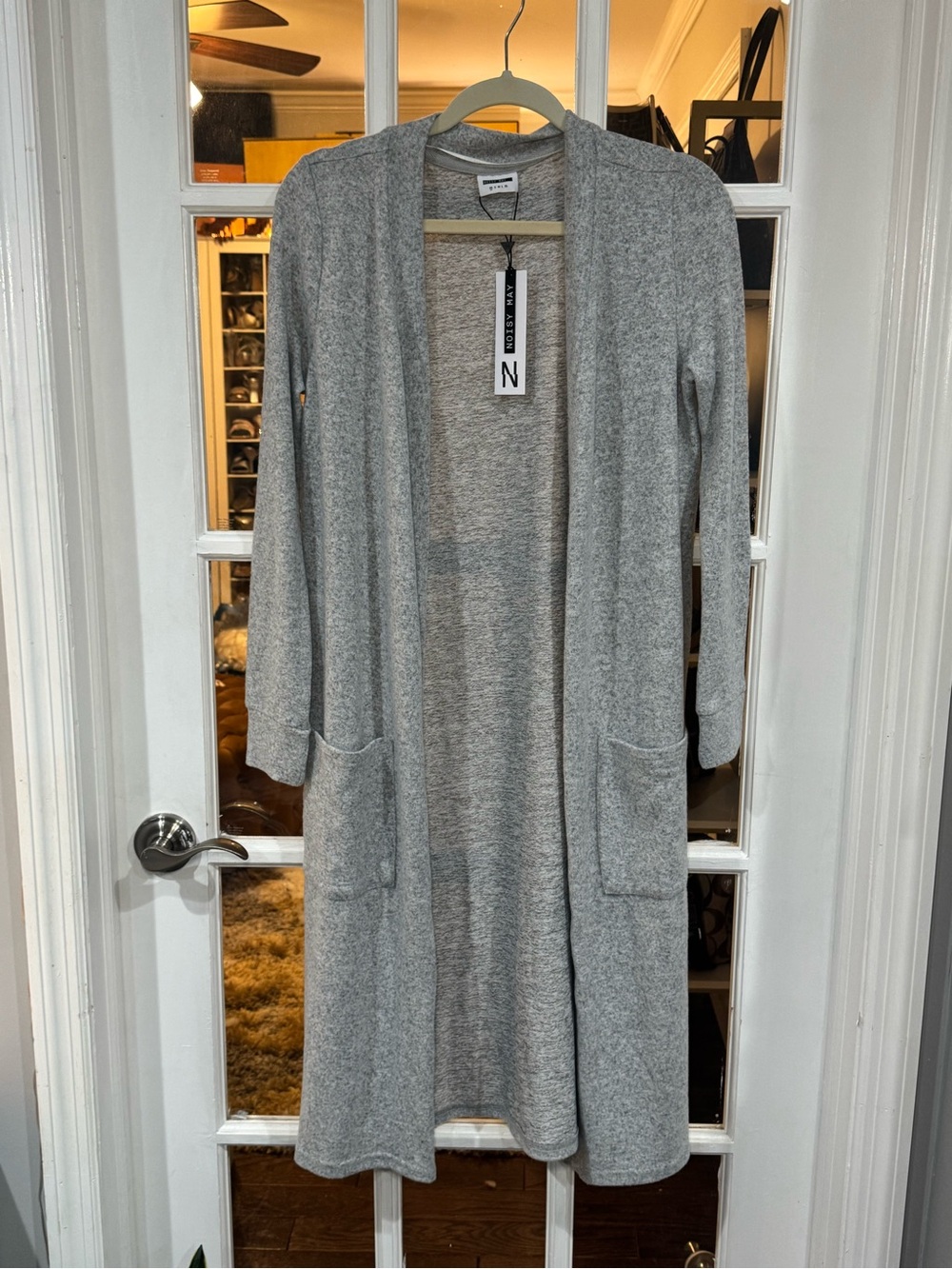 Noisy May Light Gray Long Open-Front Cardigan